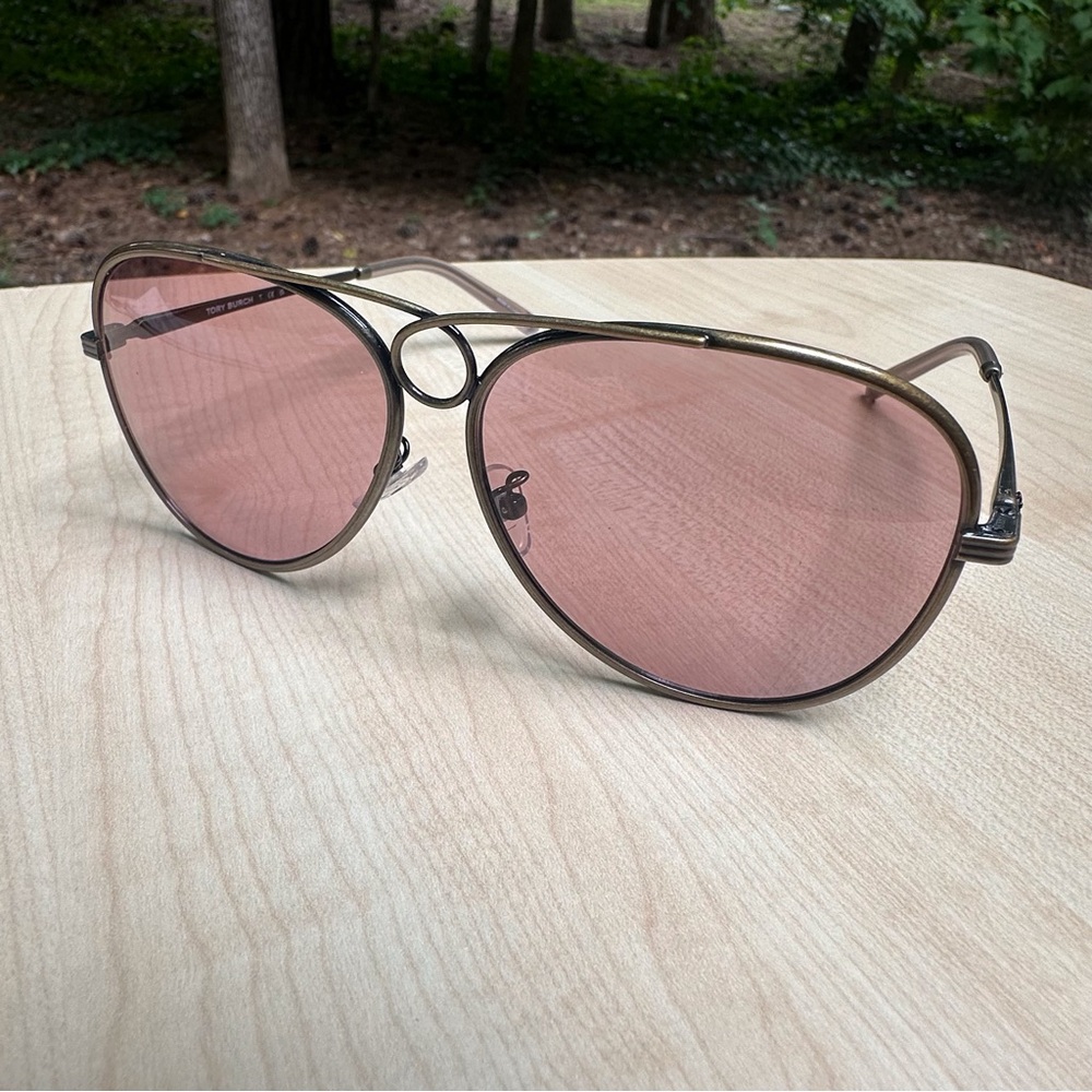 TORY BURCH sunglasses for women aviators with rose pink lenses metal NEW + CASE - Picture 3 of 11
